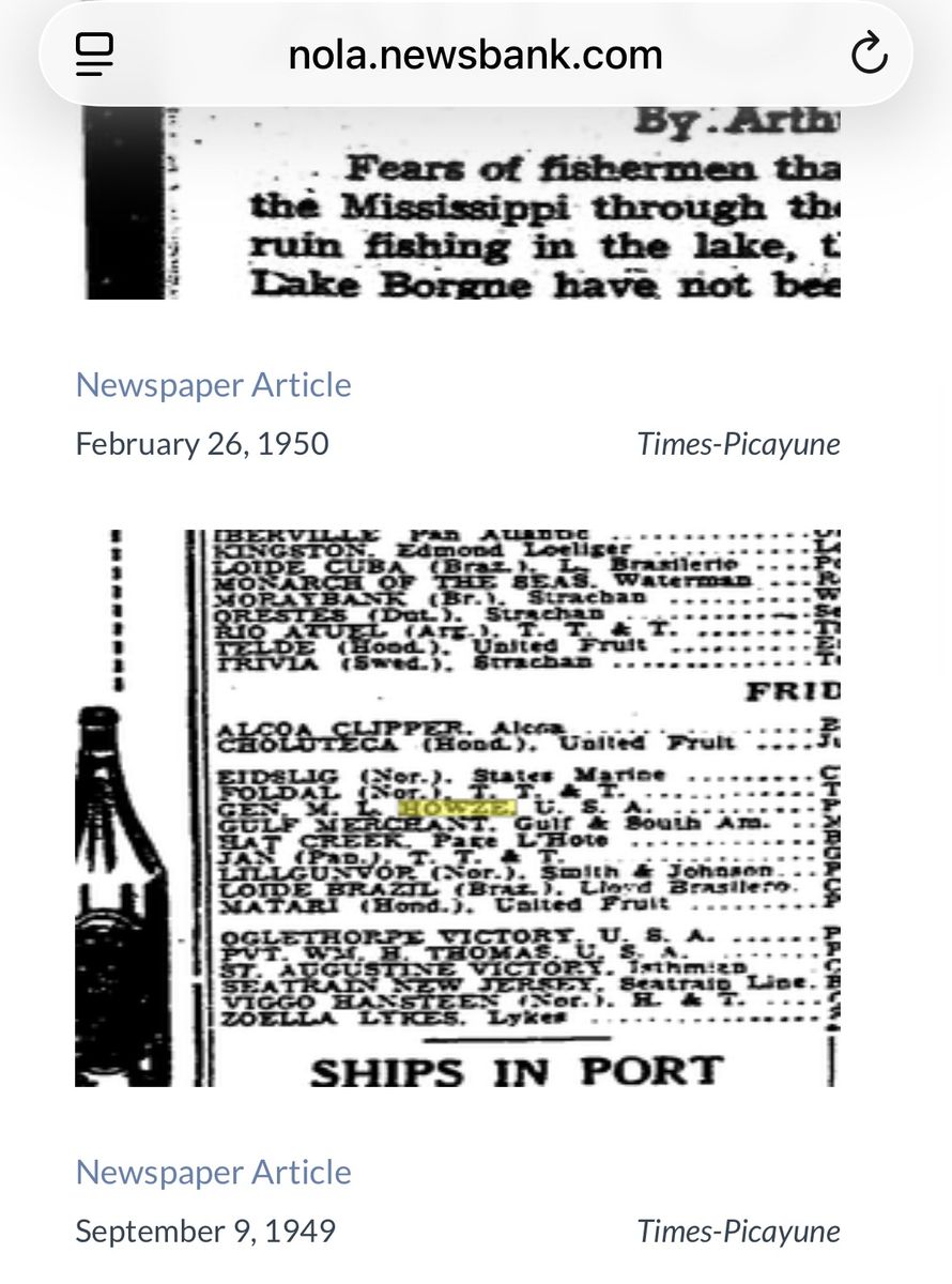 The Times-Picayune shipping column of 9 September 1949, listing the General R. L. Howze at New Orleans.