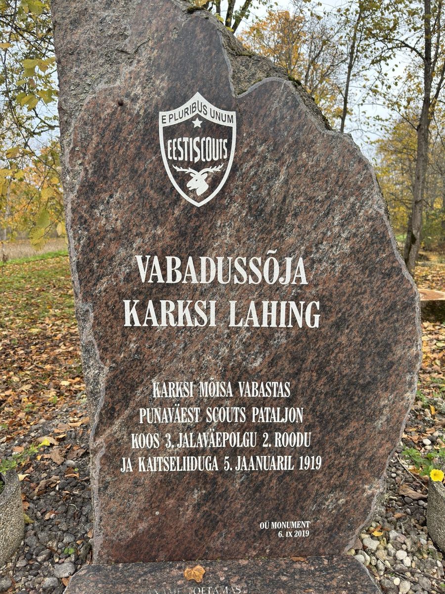 The memorial stone of 2019: “War of Independence. The battle of Karksi. The Red-occupied Karksi manor was freed by the Scouts Battalion with the 2nd company of 