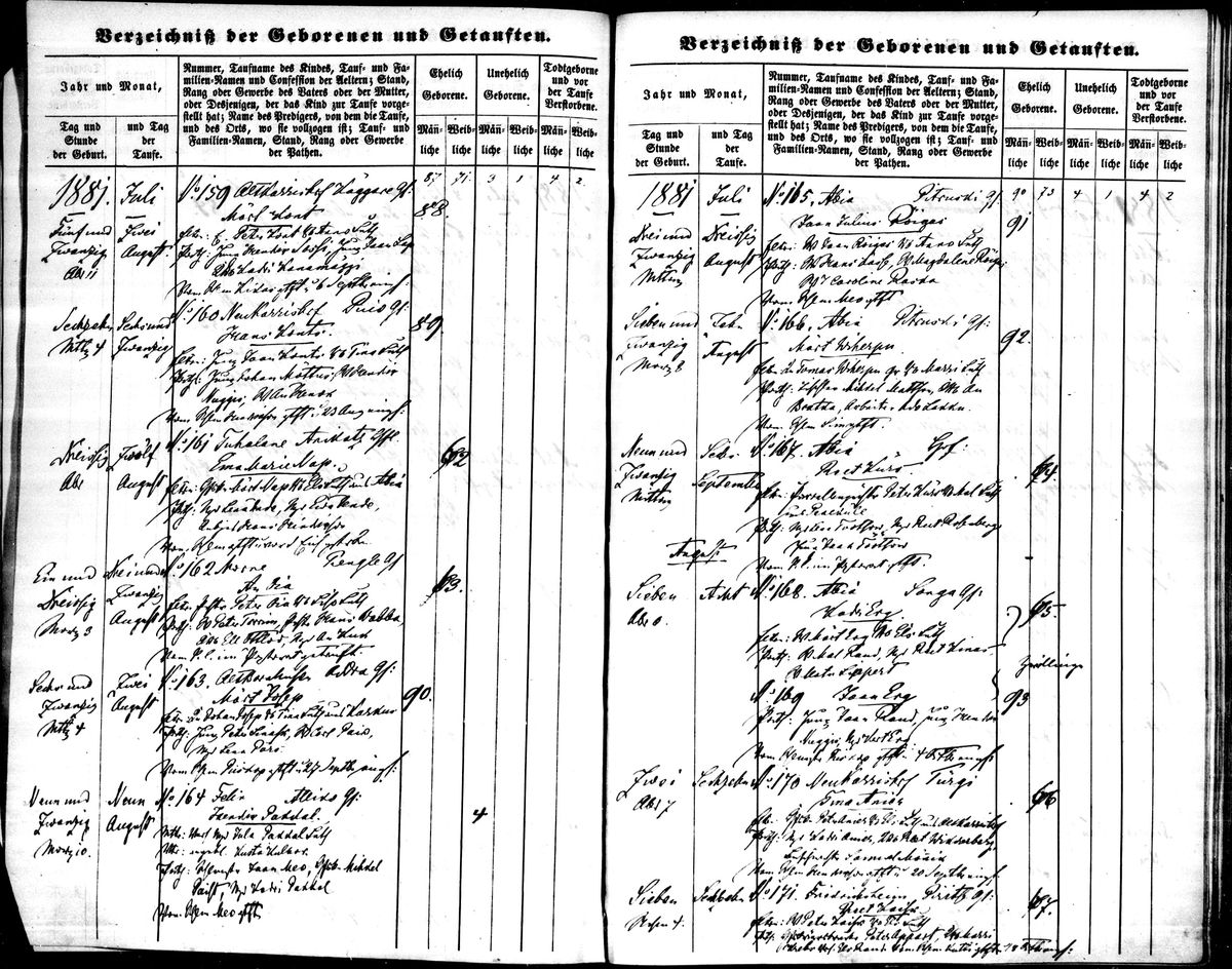Scan of Halliste births Aug 1881: entries 160-171