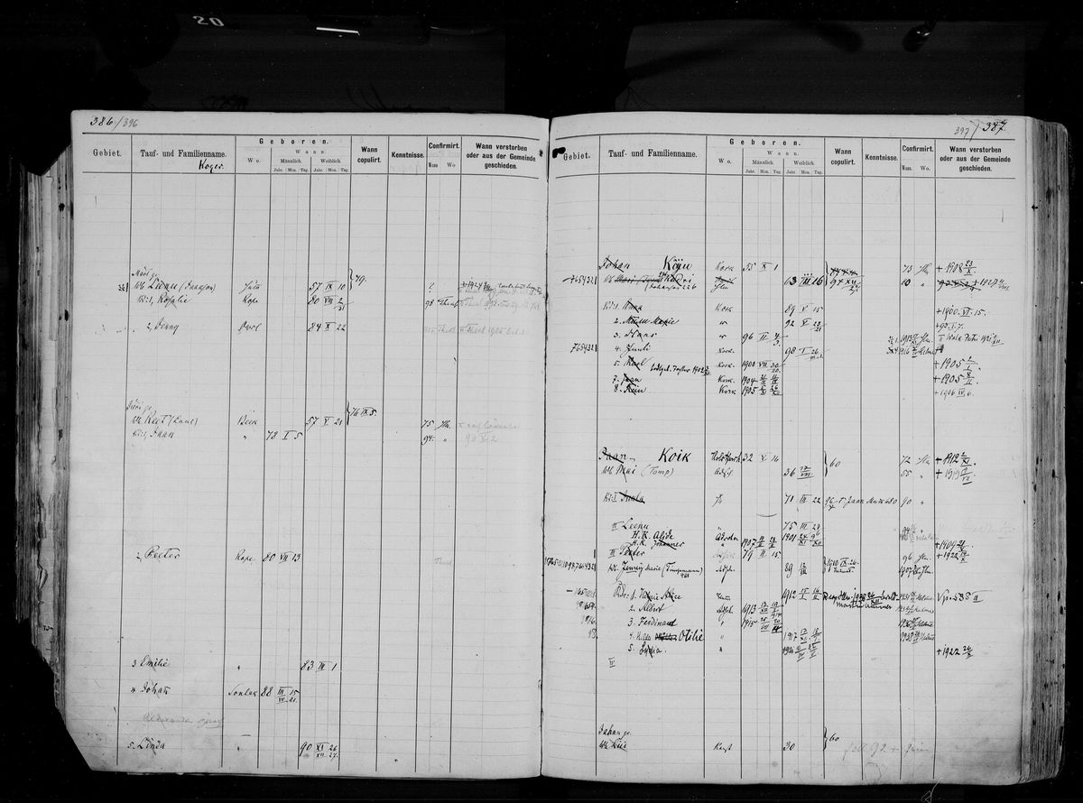Scan of Helme household books: Koik pages 2 of 13 (other Koik families)
