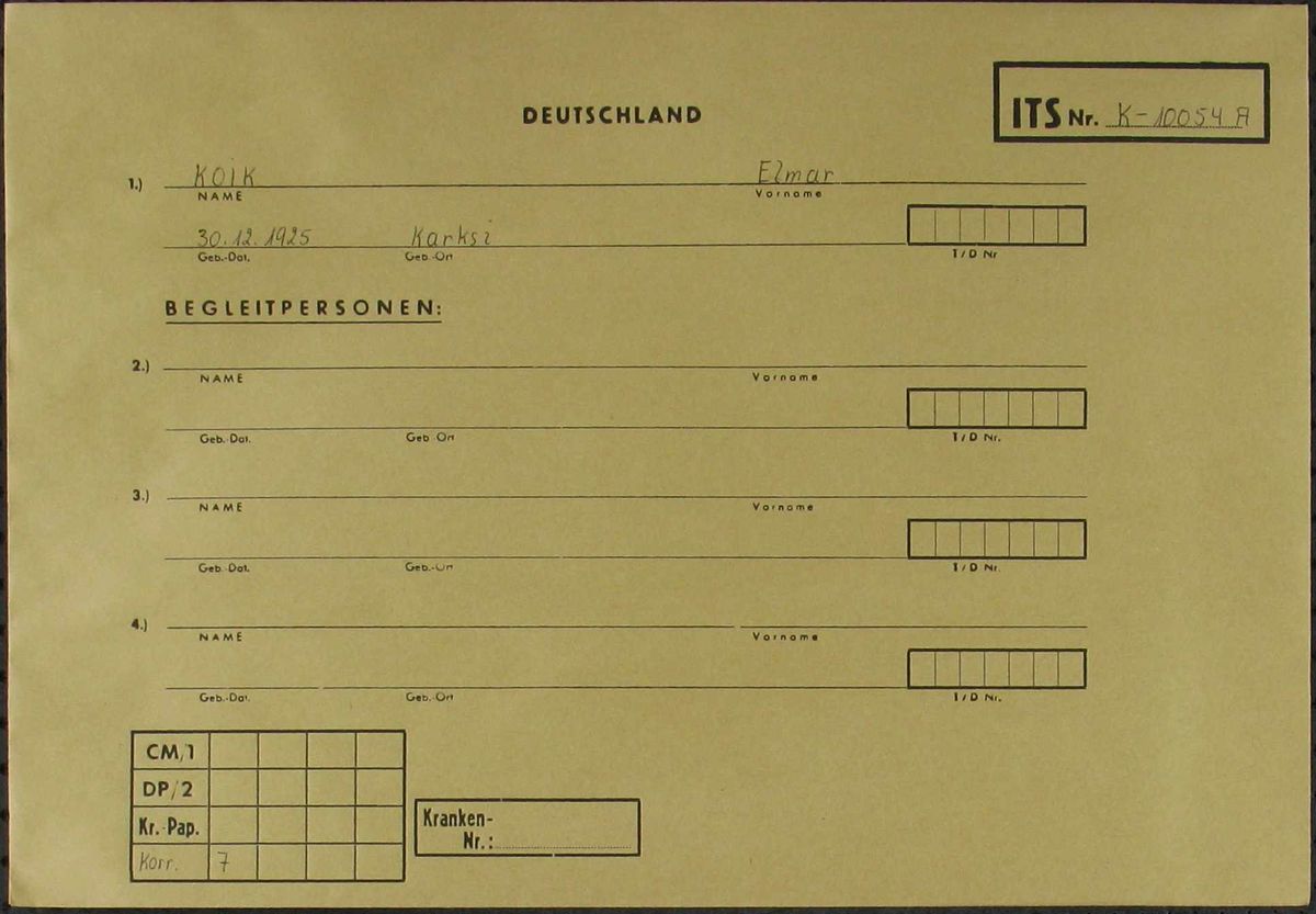 Scan of Elmar Koik: Arolsen file envelope K-10054A