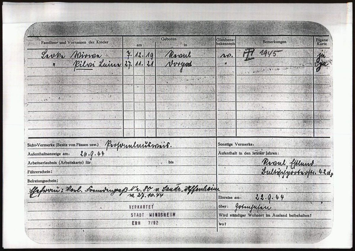 Scan of The back of the Leoke family’s Windsheim card
