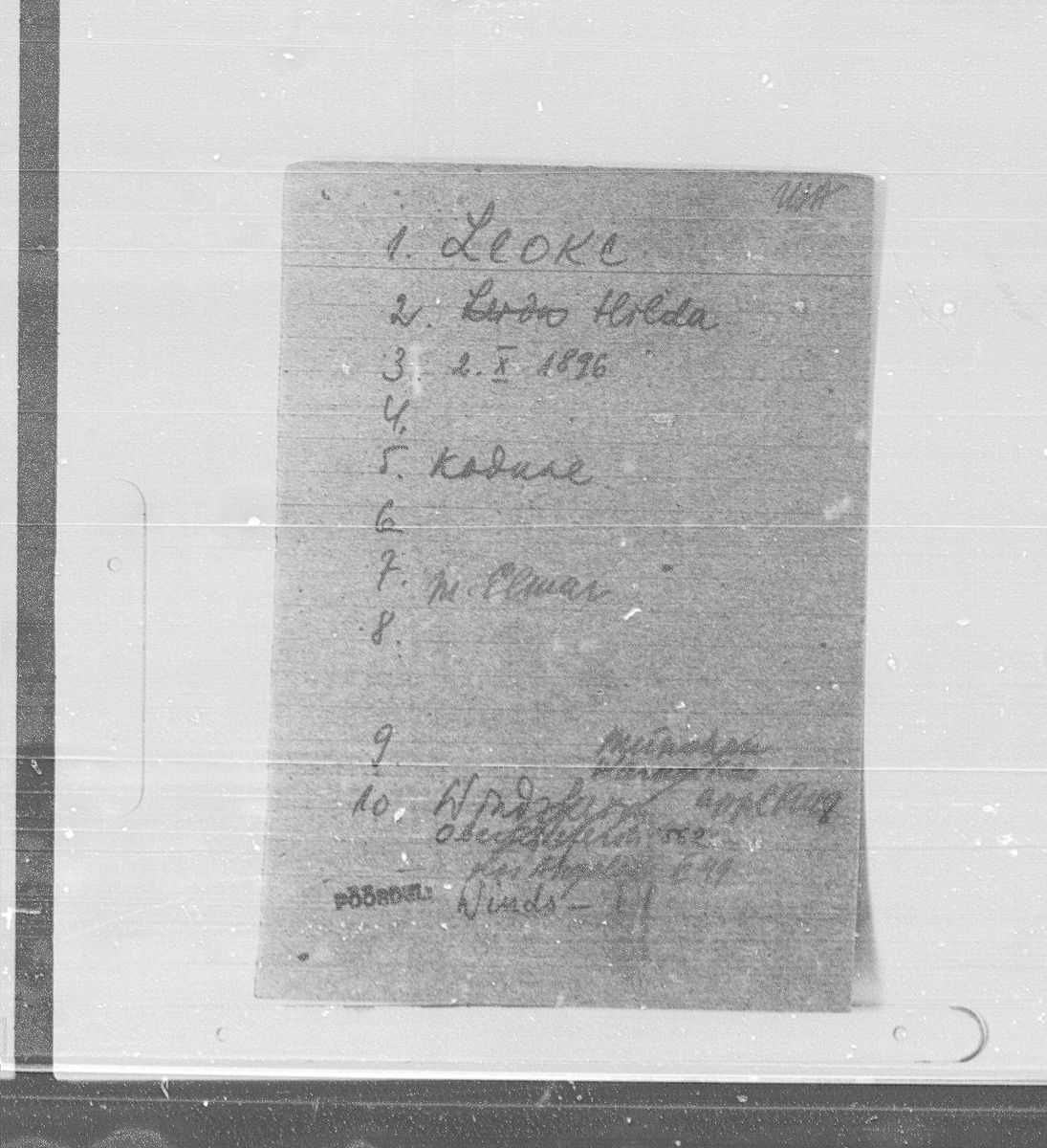 Scan of Hilda Leoke: b. 2.X.1896, housewife, husband Elmar; Windsheim, Oberntiefer(?) Str. 562; "Winds-11" (ERA.4942.4.8 img 1874)
