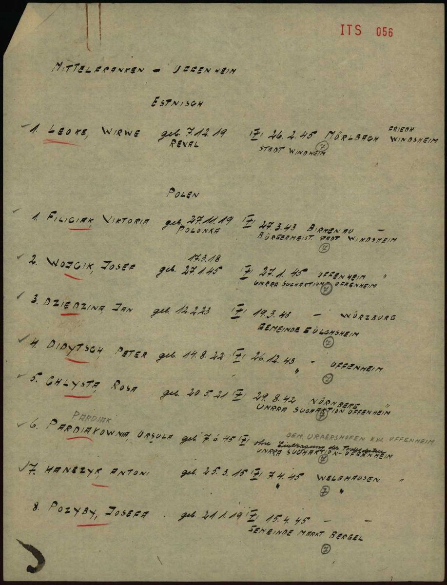 Scan of Uffenheim district handwritten deaths list: Virve (ITS 056)