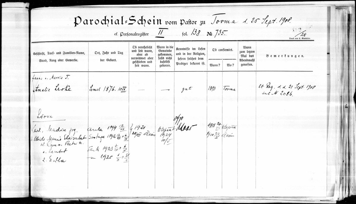 Scan of Tartu Peetri household: Heinrich Leoke, son of Otto and Ida, born 1920