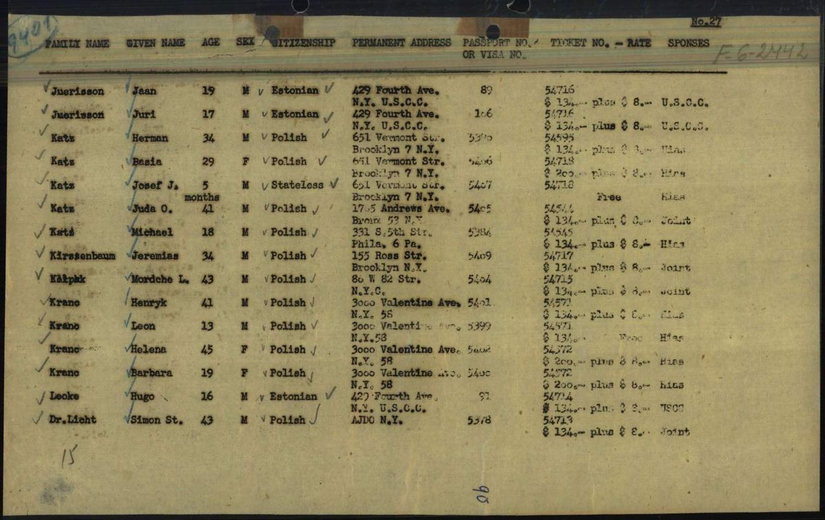 Scan of Hugo Leoke: USCC unaccompanied-children emigration list