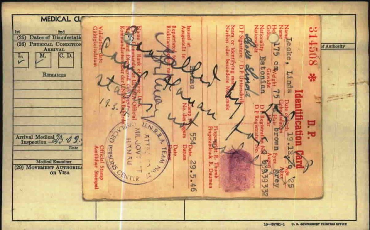 Scan of Linda Leoke: DP identity card 1946