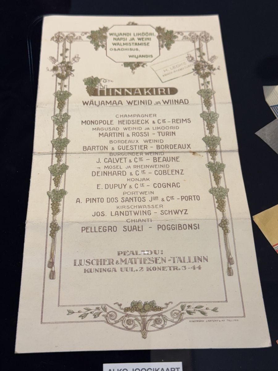 Viljandi Museum display, set 2 no. 15: Wine price list: Leoke stamp