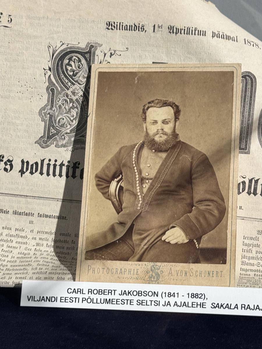 Viljandi Museum display, set 5 no. 4: C R Jakobson and Sakala 1878