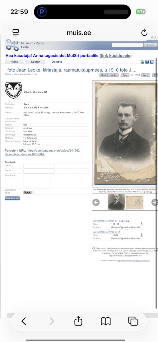 MuIS record: Jaan Leoke portrait