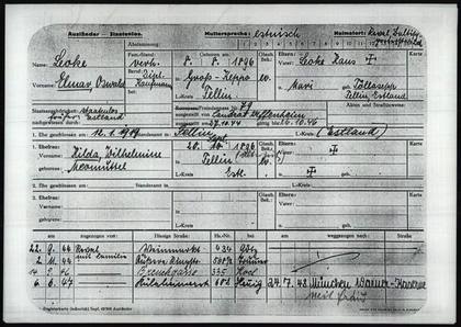 Elmar Oswald Leoke: Windsheim alien registration card, front