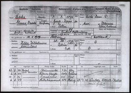 Elmar Oswald Leoke: registration card, front (copy 2)