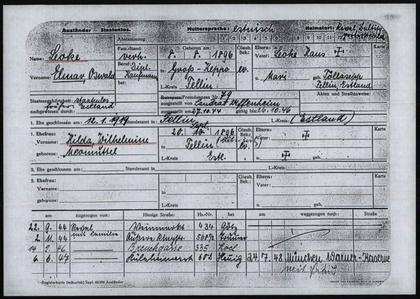 Elmar Oswald Leoke: registration card, front (copy 3)
