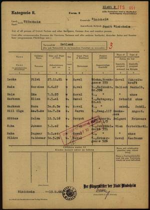 Windsheim Category II list 1946: Pilvi, typist (ITS 051)